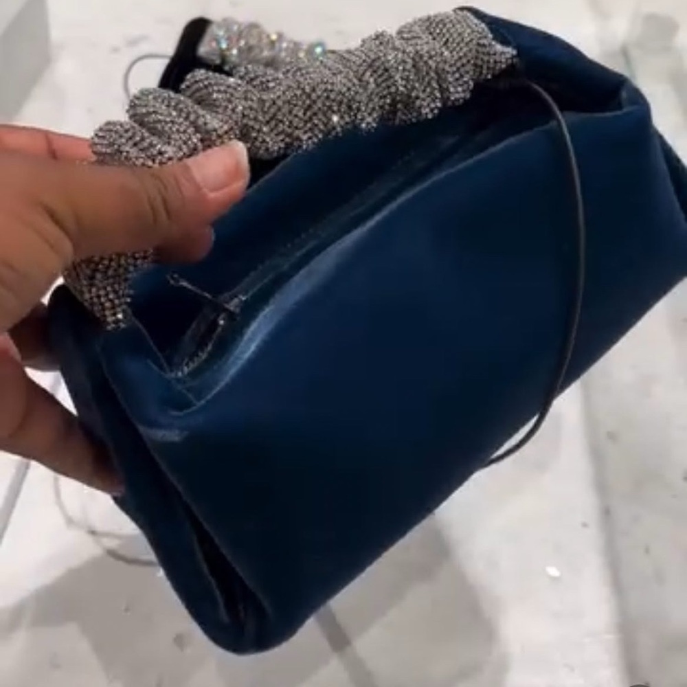 Alexander Wang Blue Velvet Clutch with Silver Handle